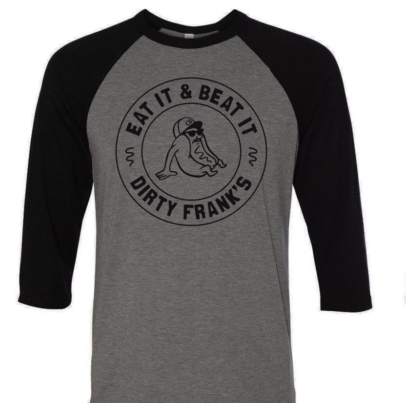 Eat It & Beat It Baseball Tee – Dirty Frank's Hot Dog Palace